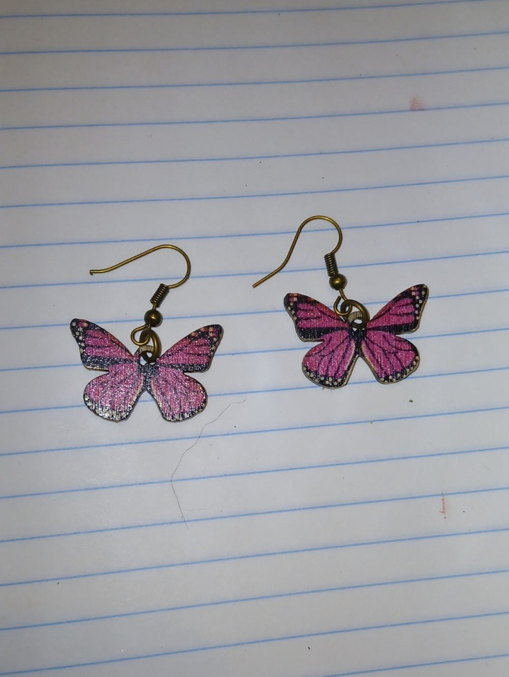 Pink Wooden Butterfly Earrings